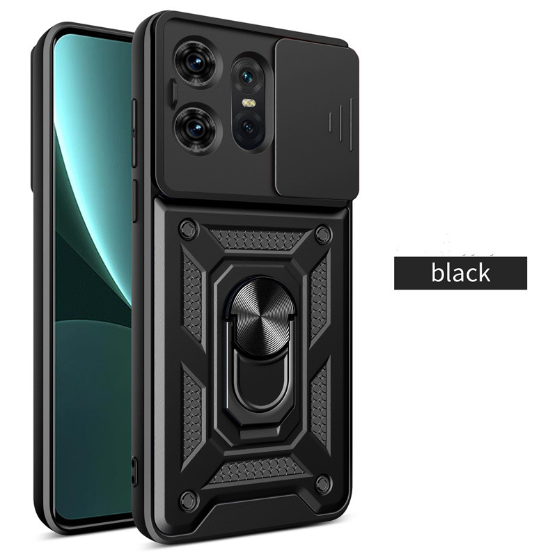 Pansercover til motorola moto edge 50 pro fusion ultra edge 40 neo med linsebeskyttelse og magnetisk ringholder.: Abs / Sort