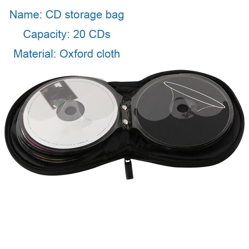 Étui Portable pour CD et DVD, sac de rangement en tissu Oxford de 20 capacités, support rond avec fermeture éclair pour la maison et la voiture