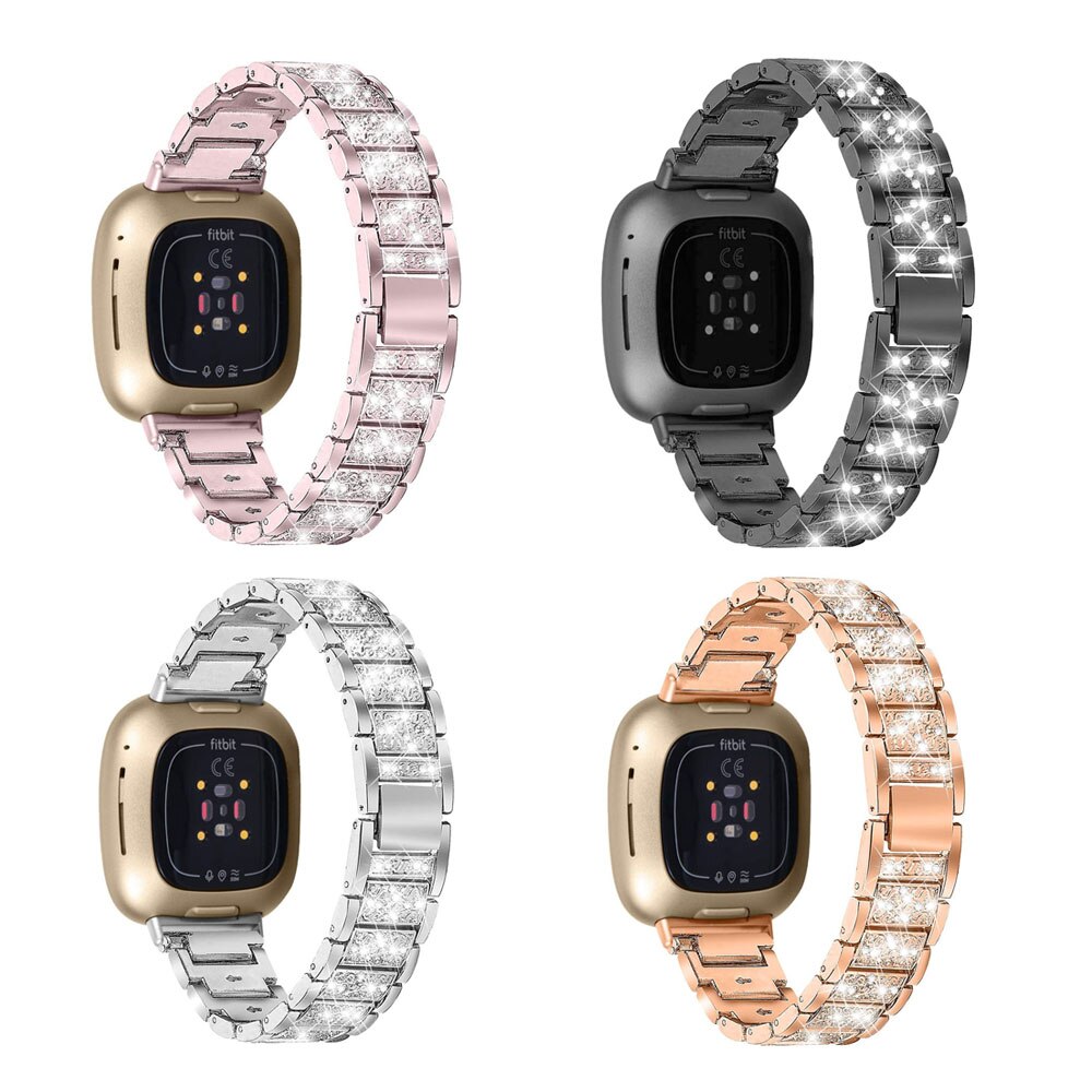 Smykker bling bånd til fitbit sense/versa 3 bånd til kvinder mænd erstatning rhinestone armbånd metal rem til fitbit versa 3