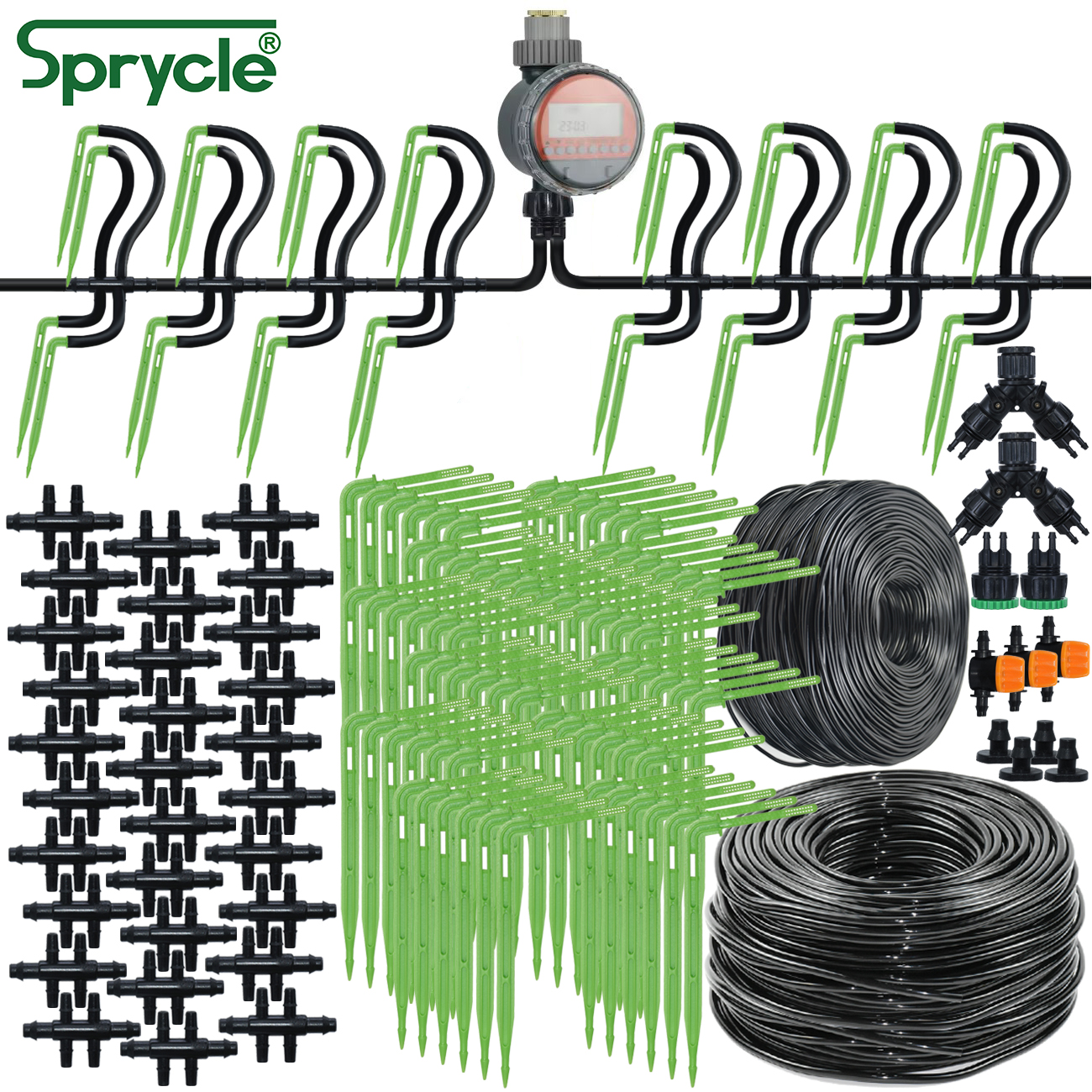 Sprycle Kit de sistema de riego automático para jardín, gotero de riego por goteo, manguera de 4/7mm a 3/5mm, para plantas, bonsái, balcón