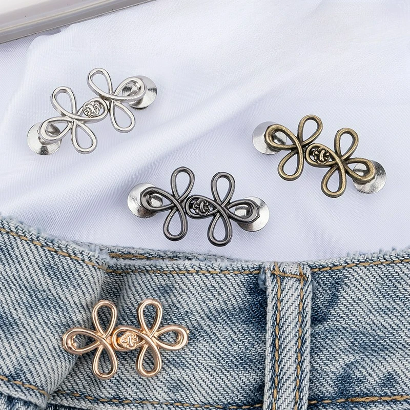 2 STUKS Klavertje Vier Gesp Richter Taille Spanner Legering Verstelbare Taille Gesp Afneembare Naadloze Knop voor Broek Rokken