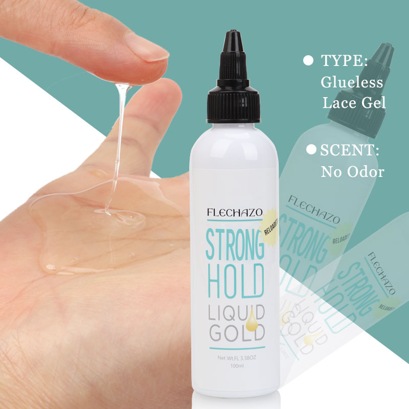 Flechazo Starker Halt, flüssiges Gold-Klebegel zur Sicherung von Lace-Front-Perücken, 100 ml, keine Rückstände, Spitzenschmelzkleber, Perücken tragen den täglichen Gebrauch