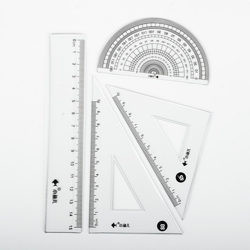 4 Pcs/Set Clear Ruler Student Drawing Tools Math Geometry Measuring Tools Soft Bendable Plastic ruler Set Stationery For School