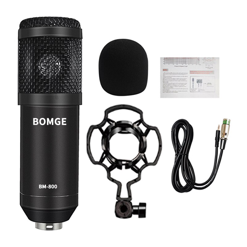 bm 800 condenser microphone mic studio microphone for gaming pc computer karaoke kit bm-800 bm800 V8 sound card: Simple--Black