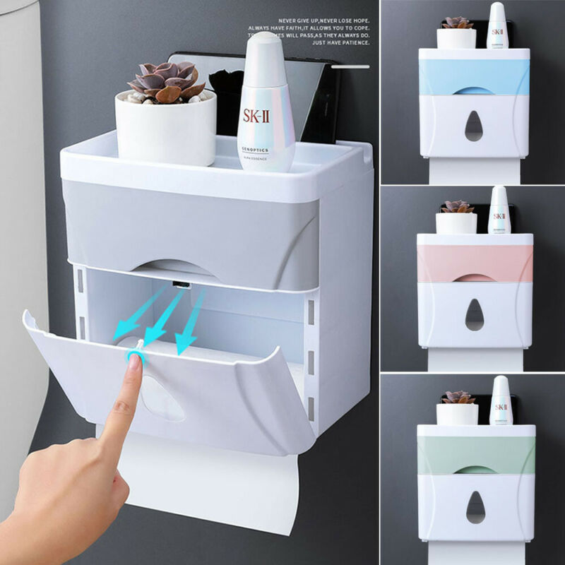 Soporte de papel higiénico para cuarto de baño, 4 colores, organizador de almacenamiento montado en la pared, caja de pañuelos, dispensador de TissueBox