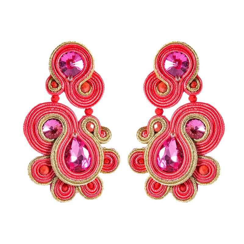 KPACTA Neue Ethnische Stil Leder Ohrringe Modeschmuck Frauen Soutache handgefertigt Weben Großen Hängenden Ohrring: Rose rot