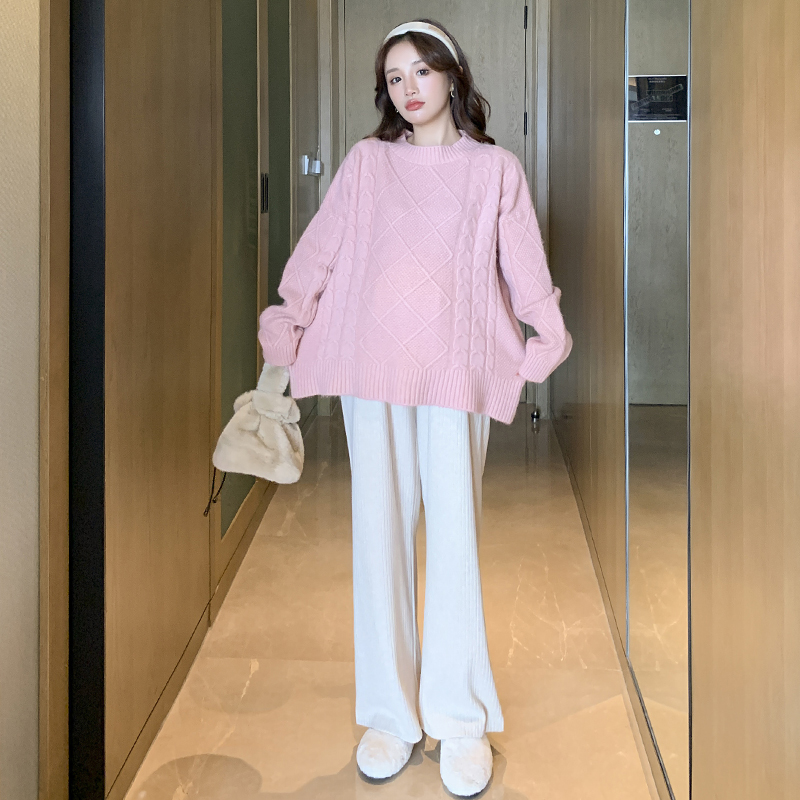 Pull de maternité tricoté rose, coréenne, automne hiver 219 #, pull Chic Ins, perte de jolis vêtements pour femmes enceintes, hauts de grossesse