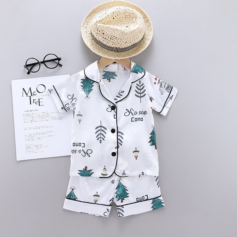 Zomer Peuter Kids Jongen Meisje Nachtkleding Pyjama Set Korte Mouw Bloemenprint Shorts Homewear Soft Kleding Slapen: WHITE / 80