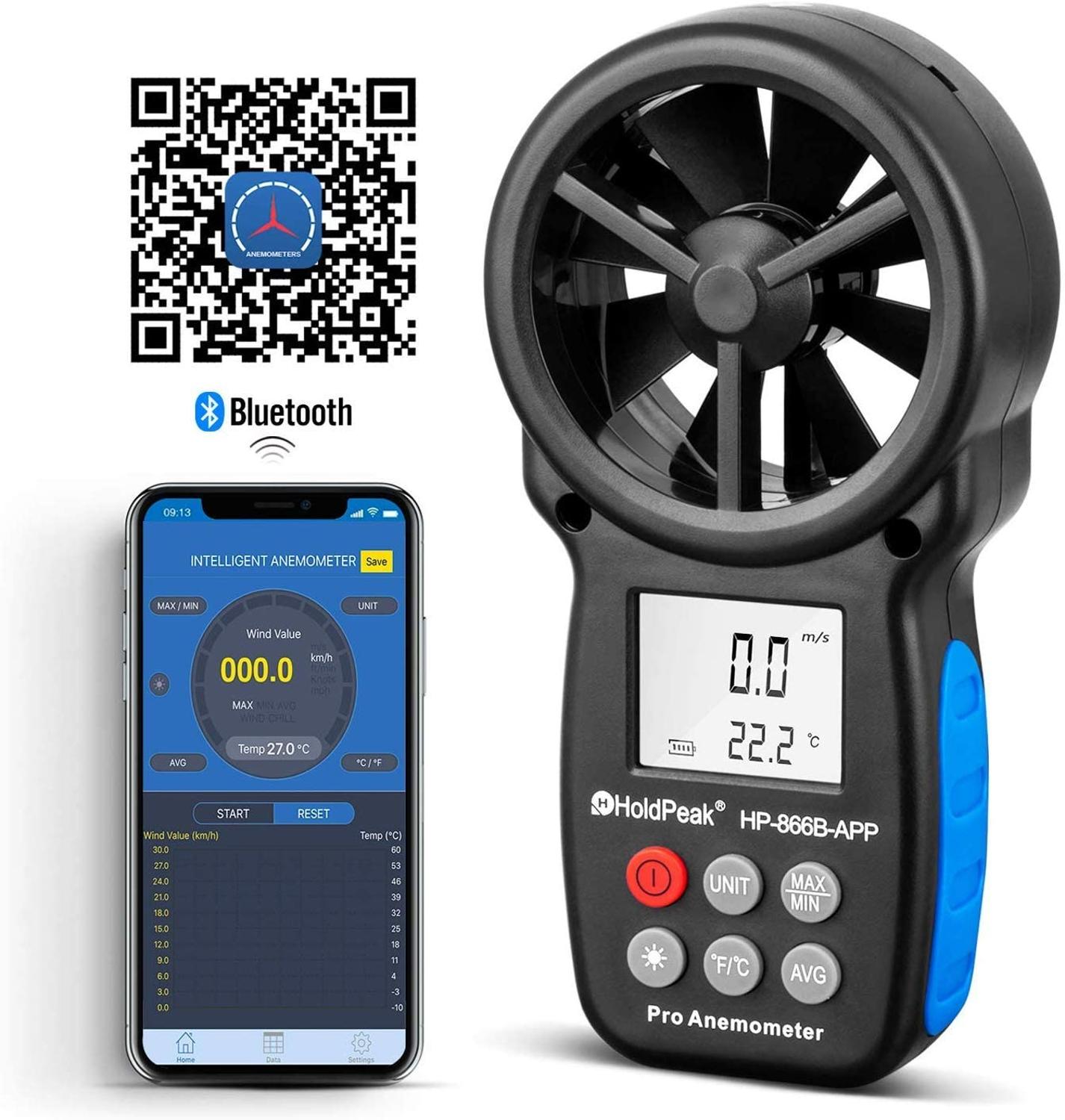 Smart APP Control &Record Supported,Handheld Air Flow Meter,Wind Speed Meter for Measuring Wind Speed,Temperature and Wind Chill