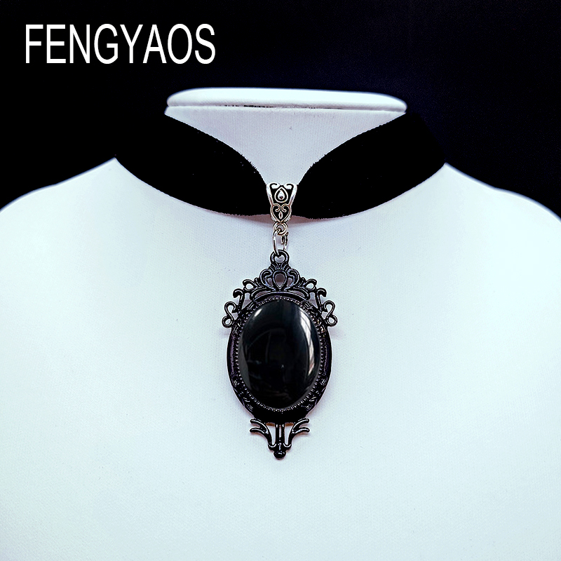 Gargantilla gótica con camafeo de vampiro, collar de terciopelo para mujer, joyería de brujería pagana a la para niñas