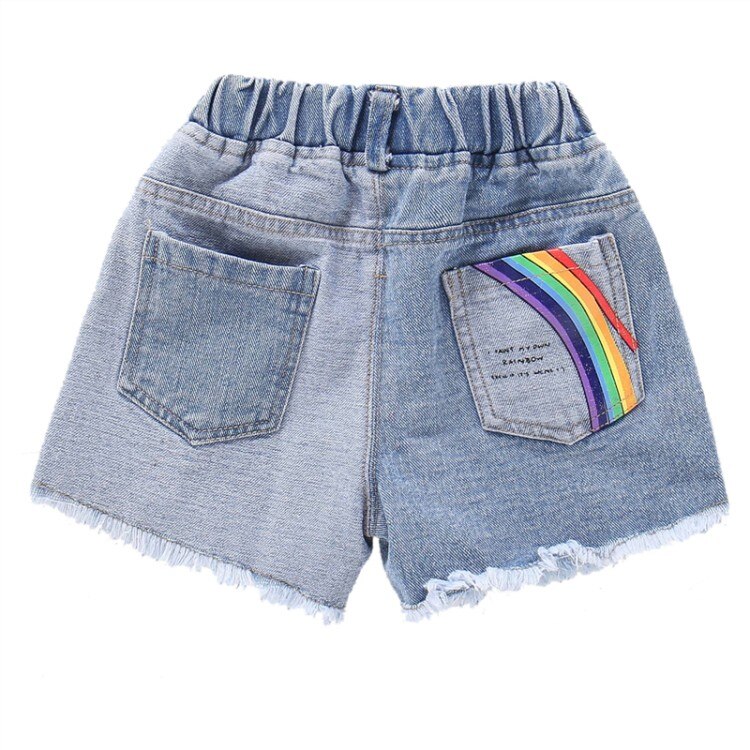 Kids Rainbow Jean Shorts Ripped Pants Summer Casual Streetwear Denim Short Pants for 2 3 5 6 7 8 Years Children Clothes