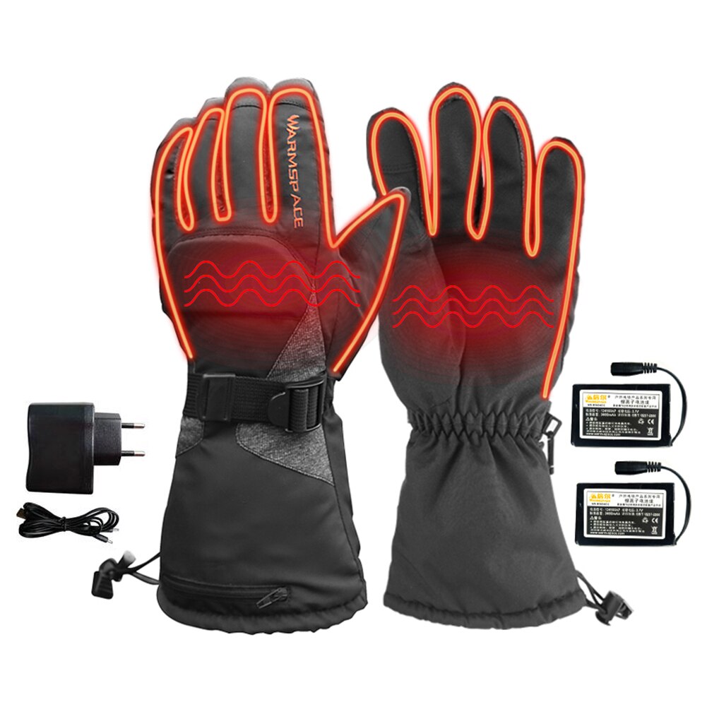 Opvarmede handsker batteridrevne vandtætte vinter termiske handsker varme touchscreen handsker til udendørs sportscykel ridning handsker: Eu xl