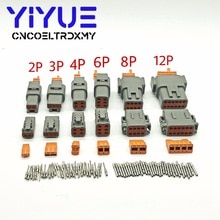 Conector impermeable para automóvil, conector sellado automotriz con clavijas sólidas 16-22awg, 1 juego Deutsch DTM 2-12P macho hembra