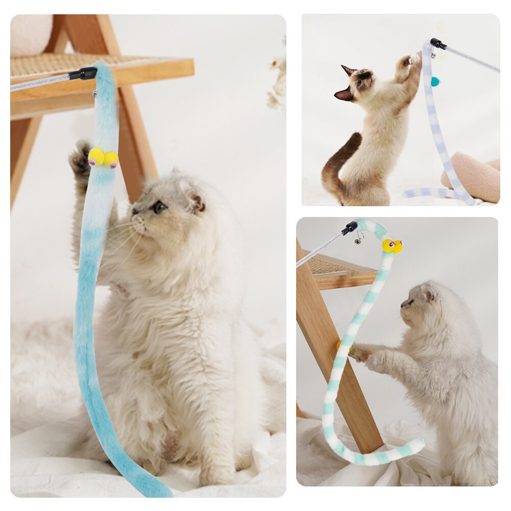 Baguette à taquiner pour chat, jouet interactif pour animal de compagnie, peluche drôle colorée, plumes de chenille, accessoires mignons pour chatons