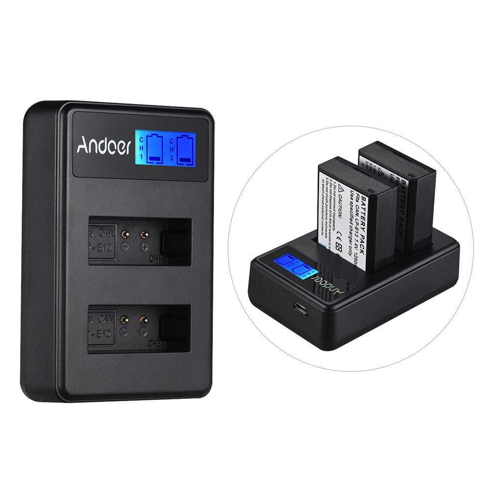 Andoer LCD2-LPE12 Compact Dual Channel LCD Camera Batterij Oplader USB Ingang Lcd Camera Batterij voor Canon