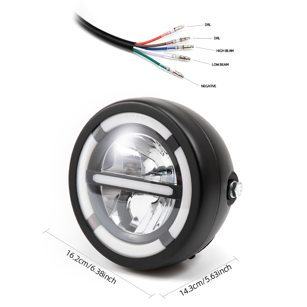 Faro LED redondo para motocicleta de 6,5 pulgadas con luz de giro DRL 12V luz de luz de freno Universal para Cafe Racer Vintage 6,5"