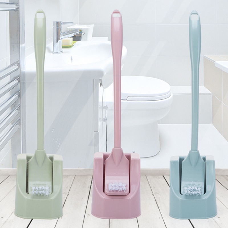 Lavatory Brush Toilet Brush & Holder Set Portable Toilet Brush Long Handle Bathroom Scrub Double Sided Cleaning Brush