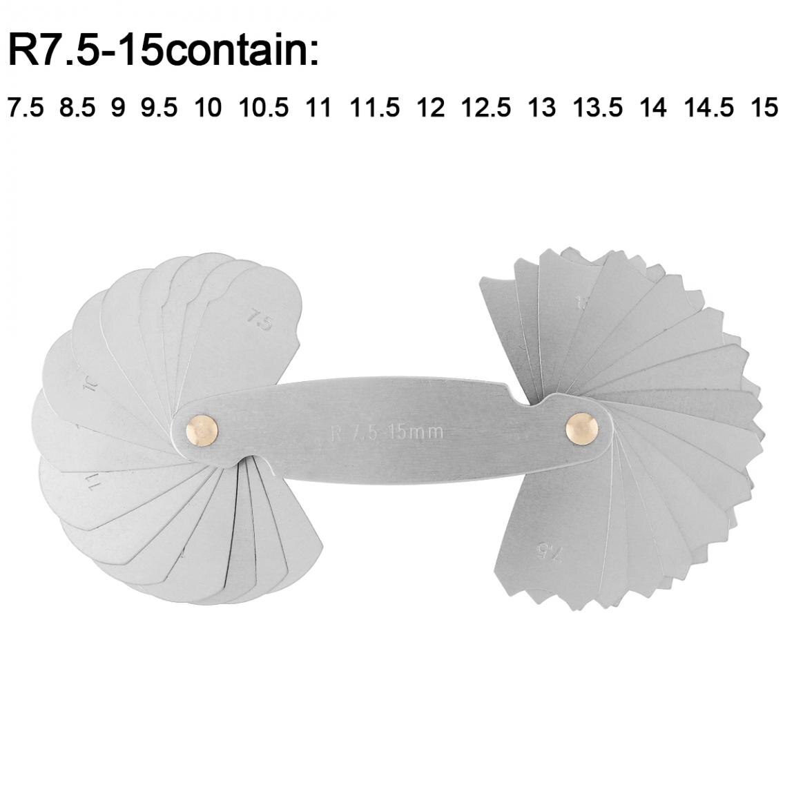 32 Stks/set Meten Gage Rvs Radius Gauge Sample R 7.5-15Mm Gauge Schroef Pitch Gauge Voor Industriële meting