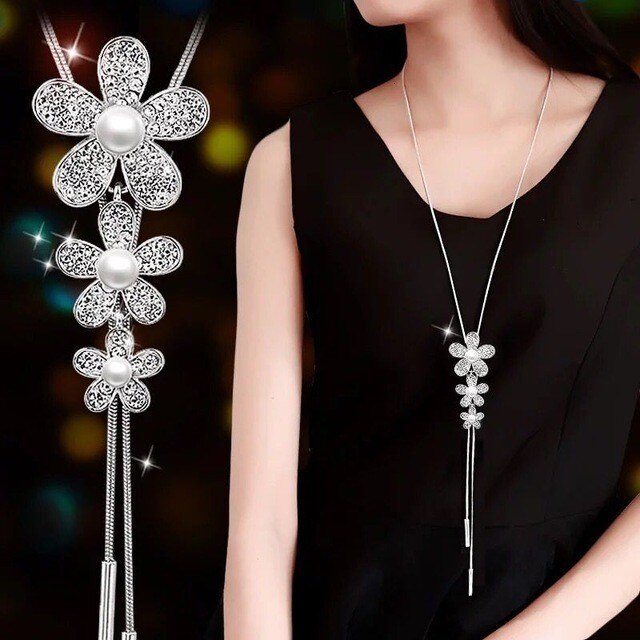 Statement Maxi Long Necklaces & Pendants for Women Geometric Necklace Jewelry Collier Femme Collar Accessories: 3 Flowers