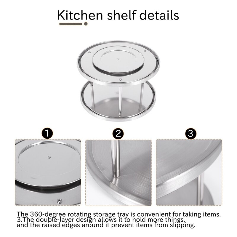 Spice Rack Stainless Steel Organizer Tray 360 Degree Turntable Rotating 2 Stand For Dining Table Kitchen Counters Cabinets