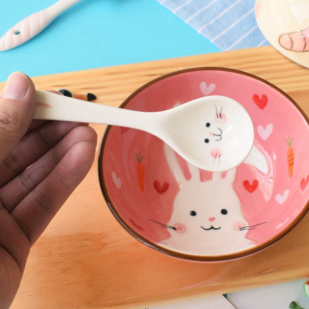 1PC Cute Cartoon Animals Cat Ceramic Spoon For Girls Boys Porridge Soup Spoon Home Restaurant Kitchen Tableware