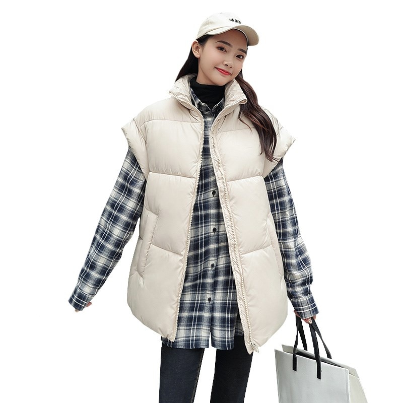 Lingwave grote maten herfst winter vest dames gilet losse mouwloze staande kraag jassen dikke warme vesten dames