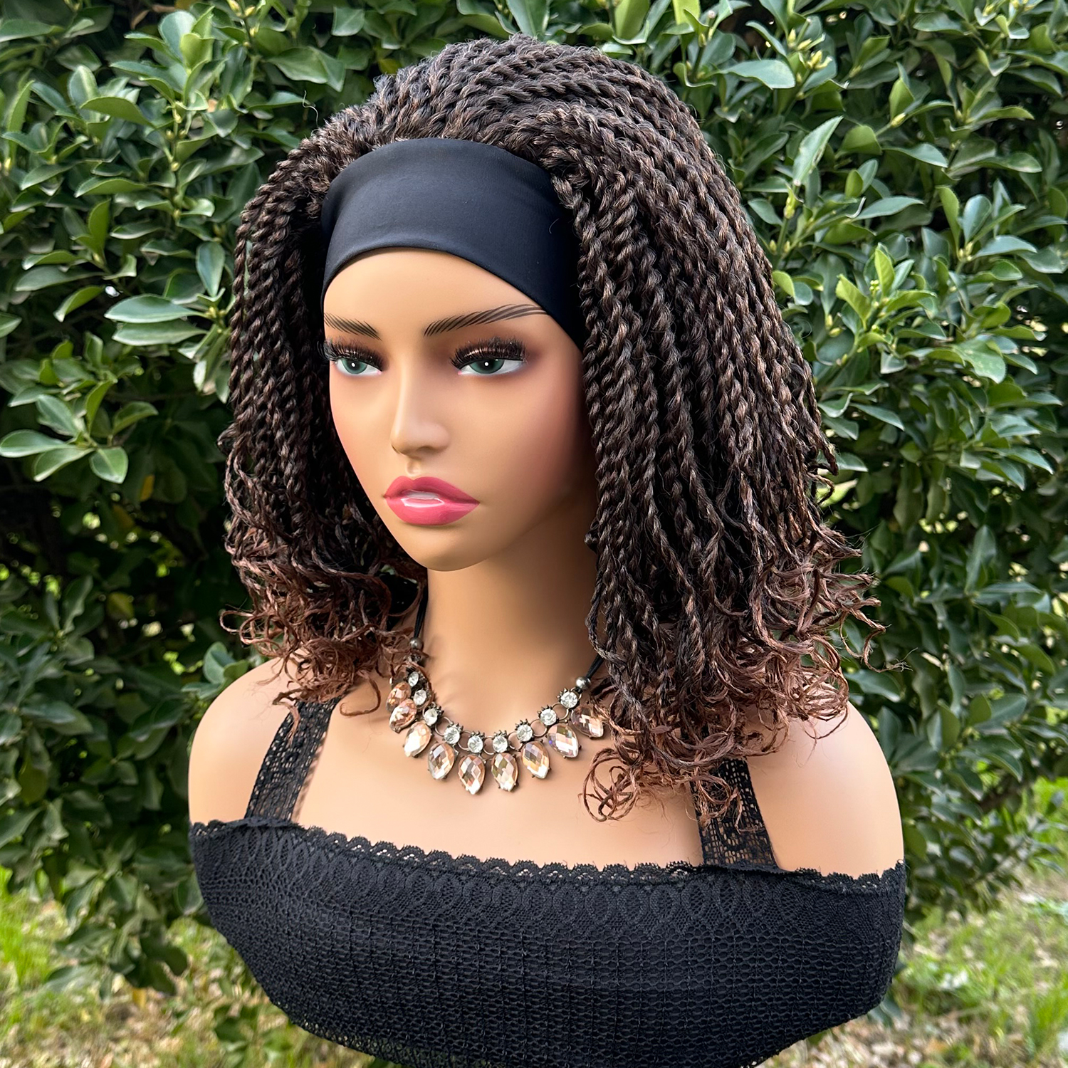 Short Braided Headband Wigs For Black Women Box Braided Headband Bob Wig African Synthetic Braiding Hair Headband Bob Wig: T1B/30