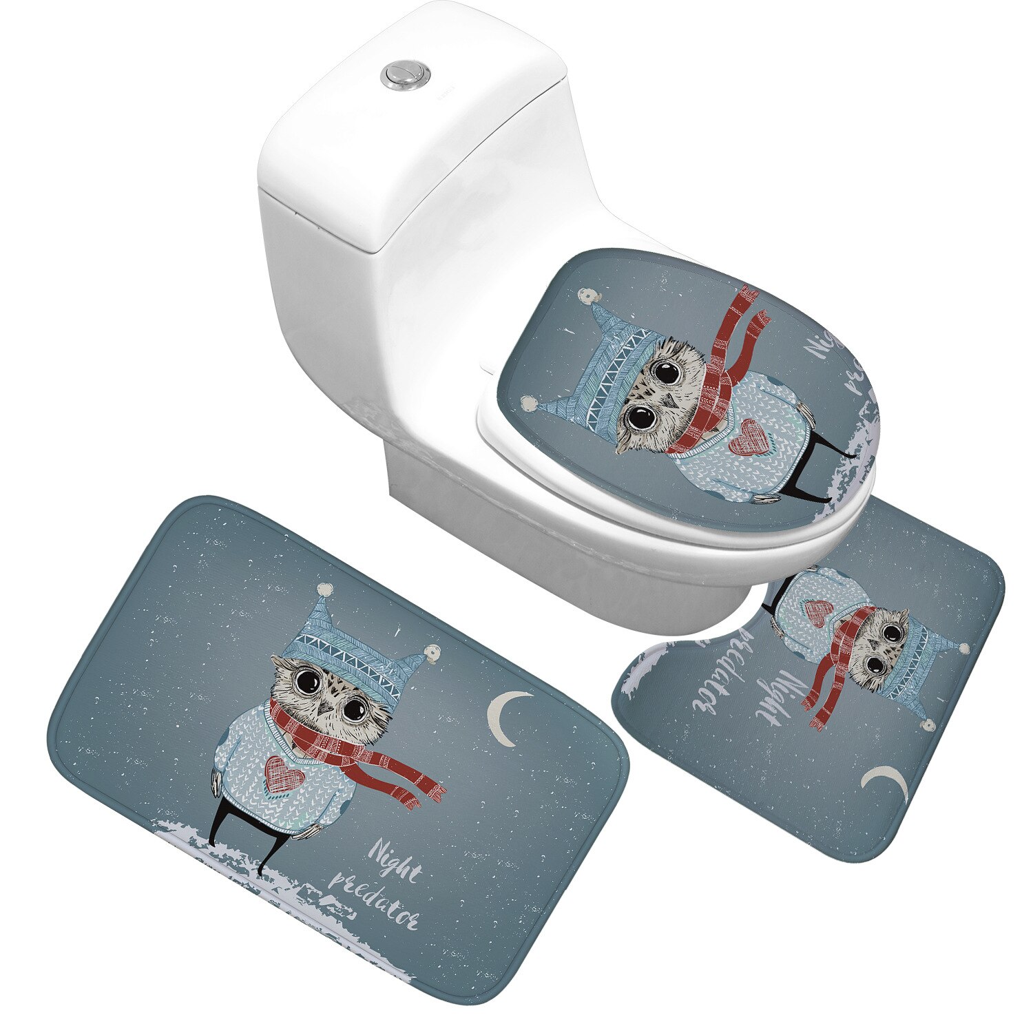 Honlaker Cartoon Owl Bathroom Mat Set Water-absorbing Non-slip Bathroom Rug Toilet Bath Mats Toilet Cover Decoration: 04