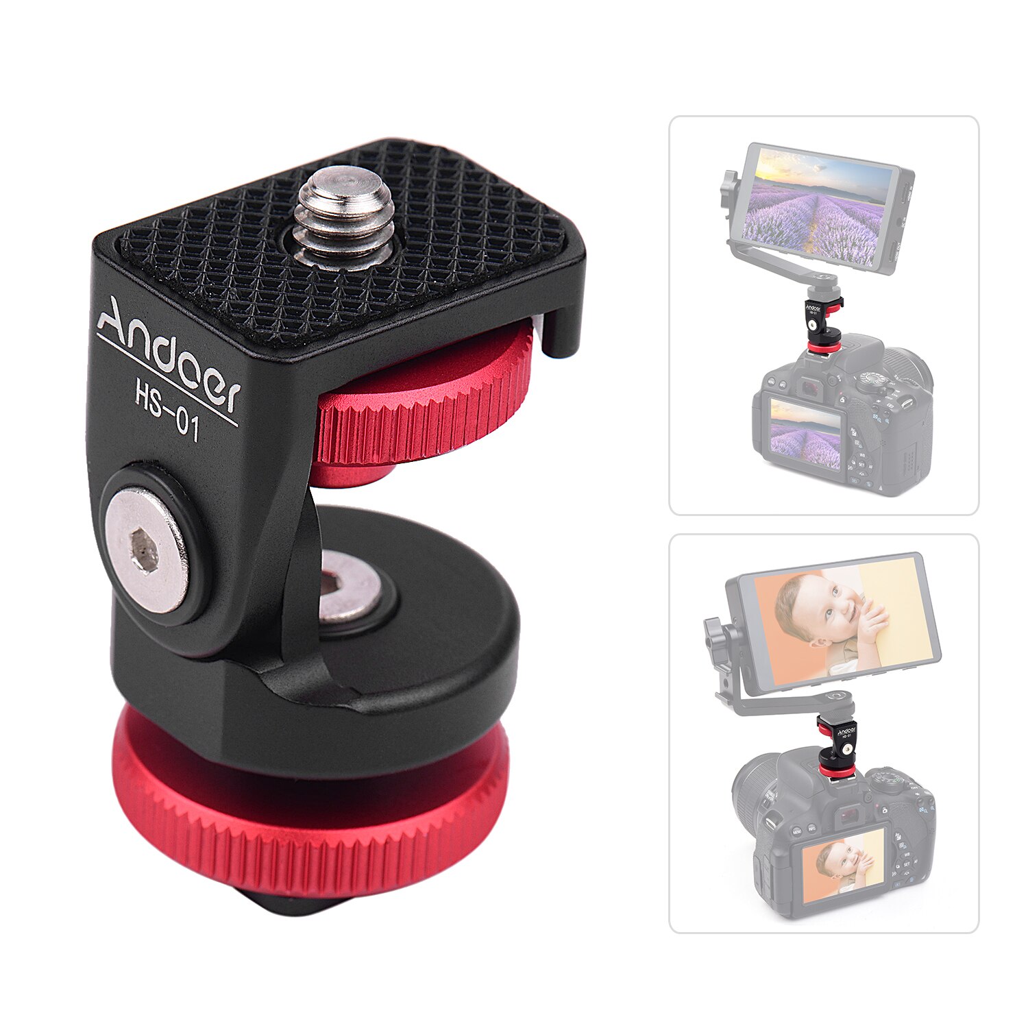 Andoer HS-01 froid chaussure montage adaptateur support support en alliage d'aluminium avec 1/4 pouces vis pour lumière LED moniteur vidéo DSLR caméra