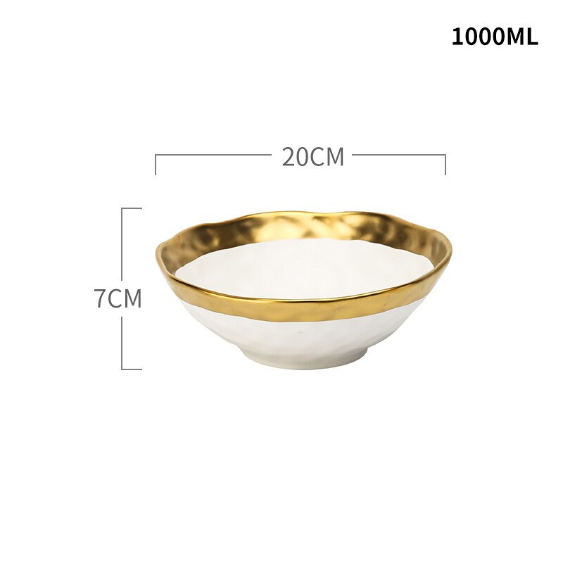 Nordic Ceramic Bowl White Black Gold Side Bowl Household Large Personality Xin Ramen Udon Noodles Korean Bibimbap Salad Bowl: C
