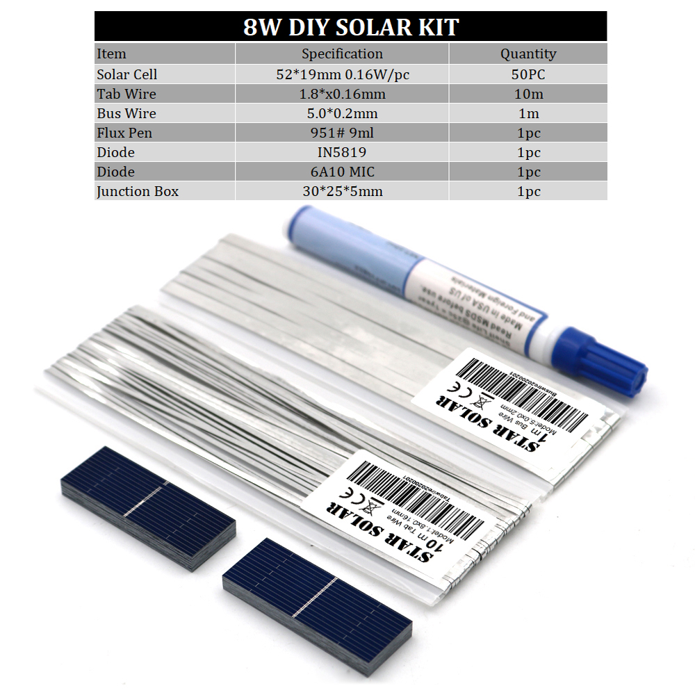 6v 12v 18v solcelle 5w 7w 8w 12w 16w 21w 40w 50w diy solopladersæt polykrystalliseret solpanel faneblad wire samlebånd flux pen: P-diy -5219