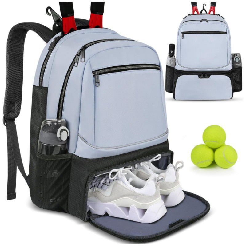 Professioneller Tennis-Rucksack, großes Fassungsvermögen, Sportschläger-Pack für 1–2 Tennisschläger, Outdoor-Badmintontasche mit Schuhfach: Brown