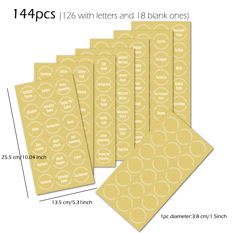 132pcs/144pcs Kitchen Jars Bottle Container Label Various Shapes Food Label Clear Stickers Can Storgae Box Item Mark 6/8 Sheets: 144pcs