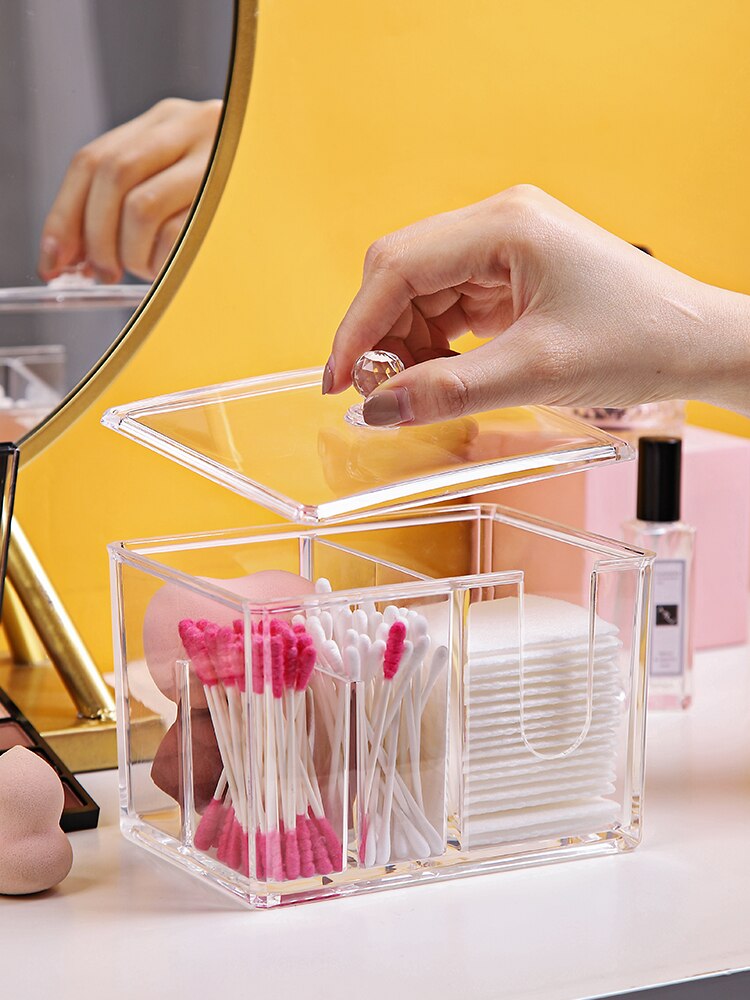Cotton Swabs Storage Box Case Cotton Swab Stick Toothpick Cosmetic Makeup Organizer Case Holder Clear Acrylic