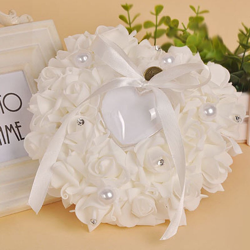 1Pcs Hart-Vorm Rose Bloemen Ring Box Romantische Bruiloft Sieraden Case Ringkussen Kussen Houder Valentijnsdag dag