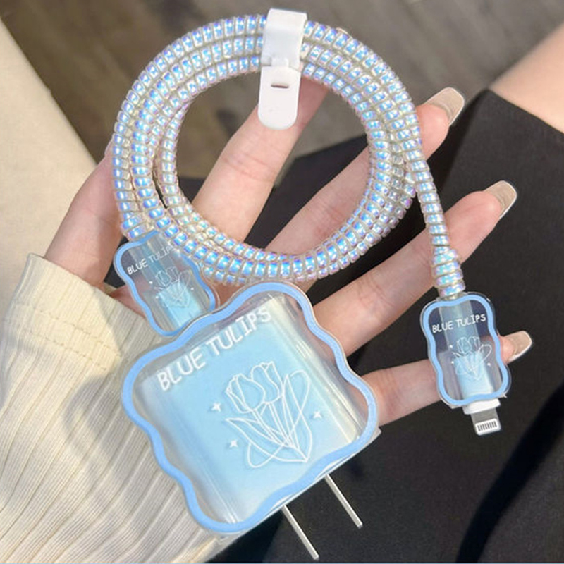 Charger Cable Protector for Apple Iphone 14 13 Cute Heart Wave Charger Case for Iphone 18W/20W US Adapter Data Protective Sleeve: GRAY