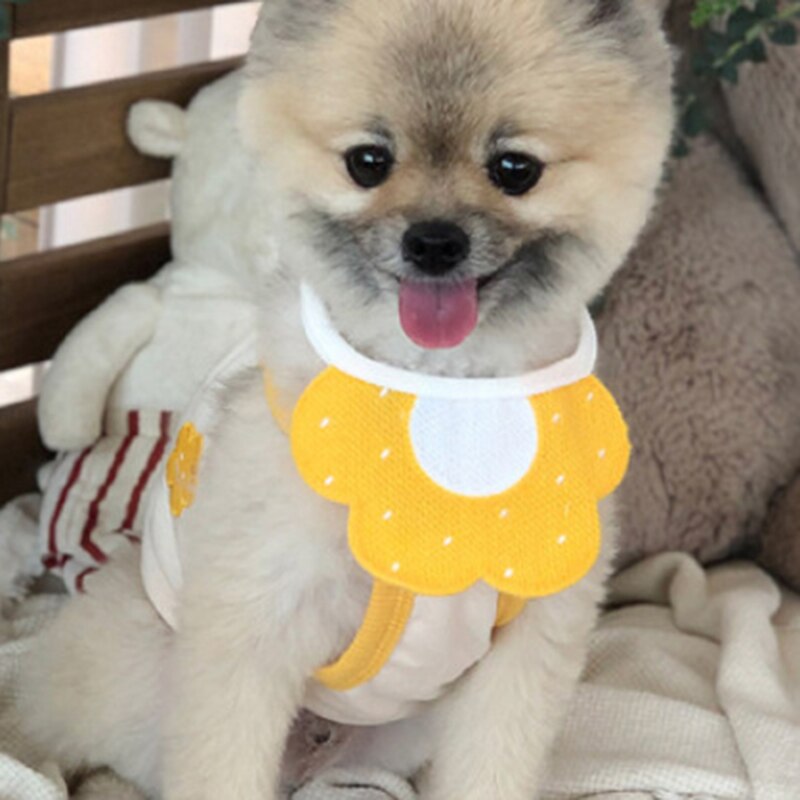 Collar con forma de flor para mascotas, Bandanas Kawaii para perros y gatos, Baberos para mascotas, bufanda, accesorios para cachorros y Husky, pechera de punto para gatos y perros: yellow