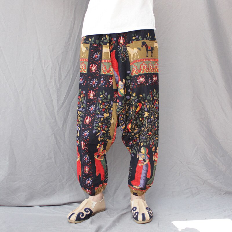 Pantalones Harem para hombre, ropa estilo japonés, holgados de algodón y lino, Hip Hop, pantalones cruzados informales, Punk