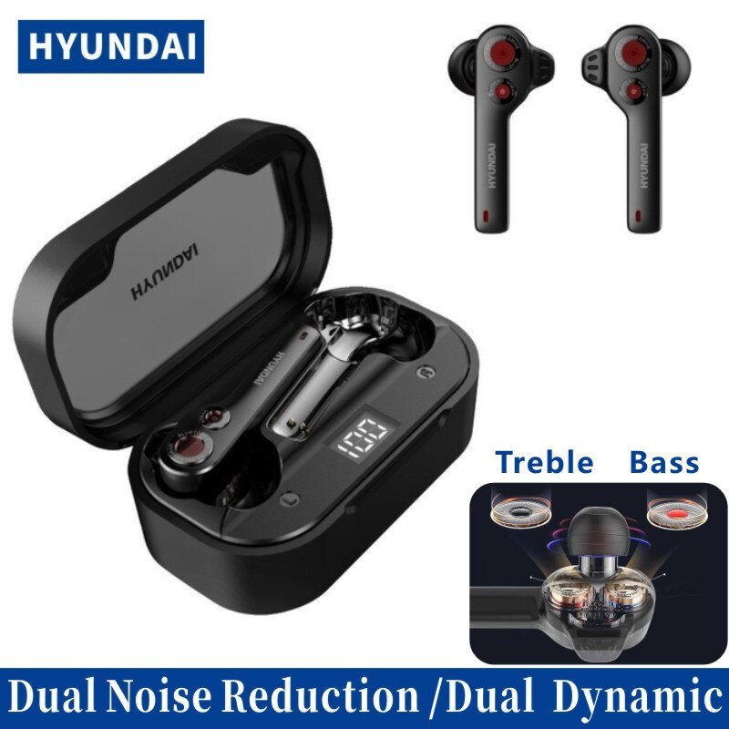 HYUNDAI HT98 double dynamique Ture sans fil écouteurs HIFI stéréo Bluetooth 5.0 AI contrôle tactile paire automatique 600mAH longue veille