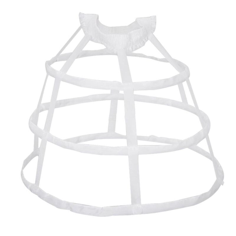 Women 3 Hoops Pannier Petticoat Hollow Out Birdcage Skirt Wedding Bridal Ruffles Wide Waistband Crinoline Slip Underskirt Bustle: White