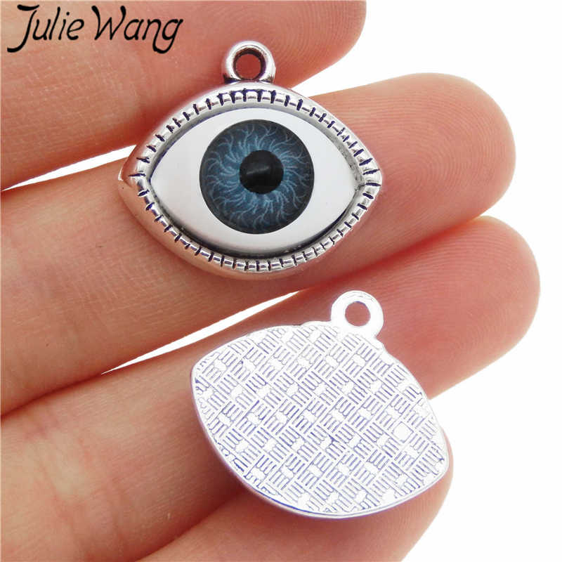 Julie Wang 7PCS Legering Human Evil Eye Charms Plastic Oogbol Multicolor Ketting Hangers Armband Sieraden Maken Accessoire