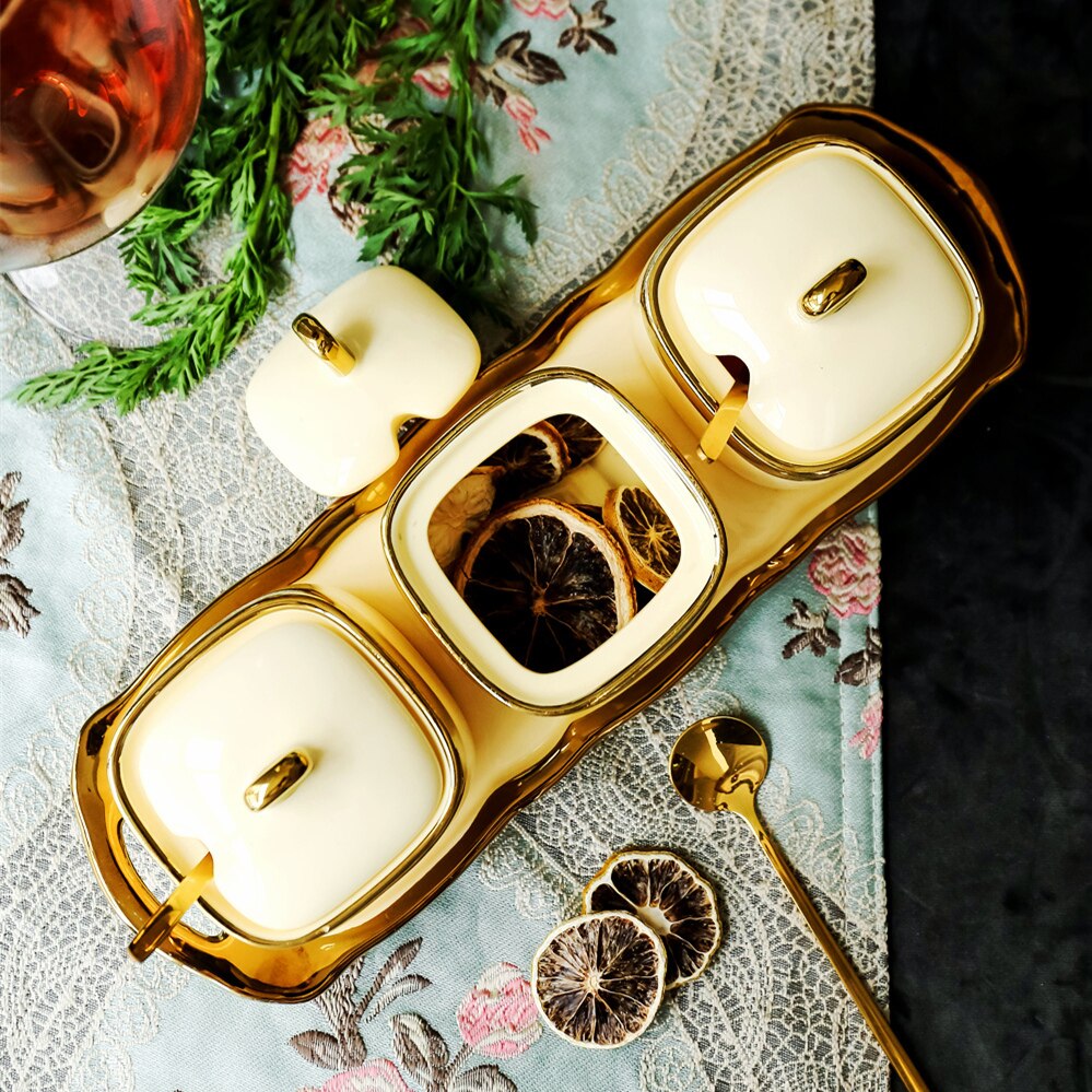 European light luxury ivory white porcelain ceramic seasoning box Seasoning tank Kitchen supplies