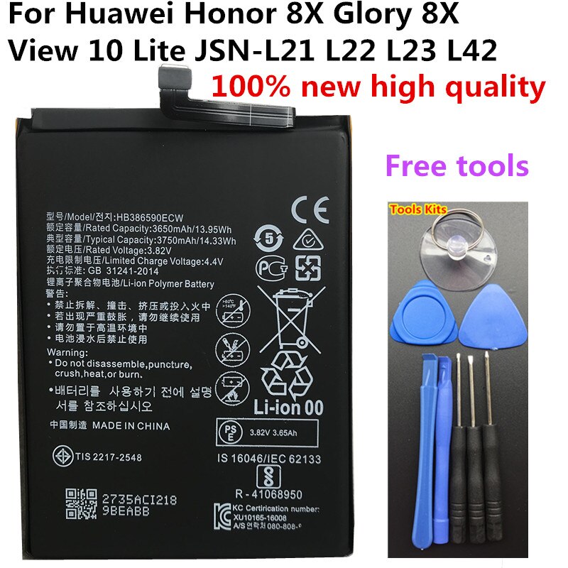 3750mAh Original Battery HB386590ECW For Huawei Honor 8X Nova 5T YAL-L21 YAL-L61 YAL-L61A YAL-L61D YAL-L71 YAL-L71A YAL-LX1