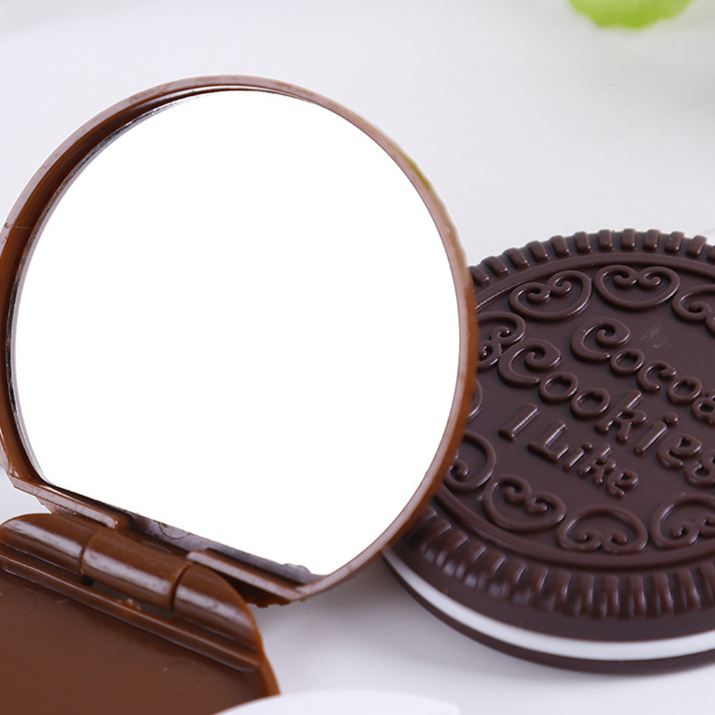 Spiegel Chocolate Cookies Compacte Pocket Spiegel Cosmetische Spiegel Met Kam Vrouwen Make-Up Accessoires (Donkere Koffie)