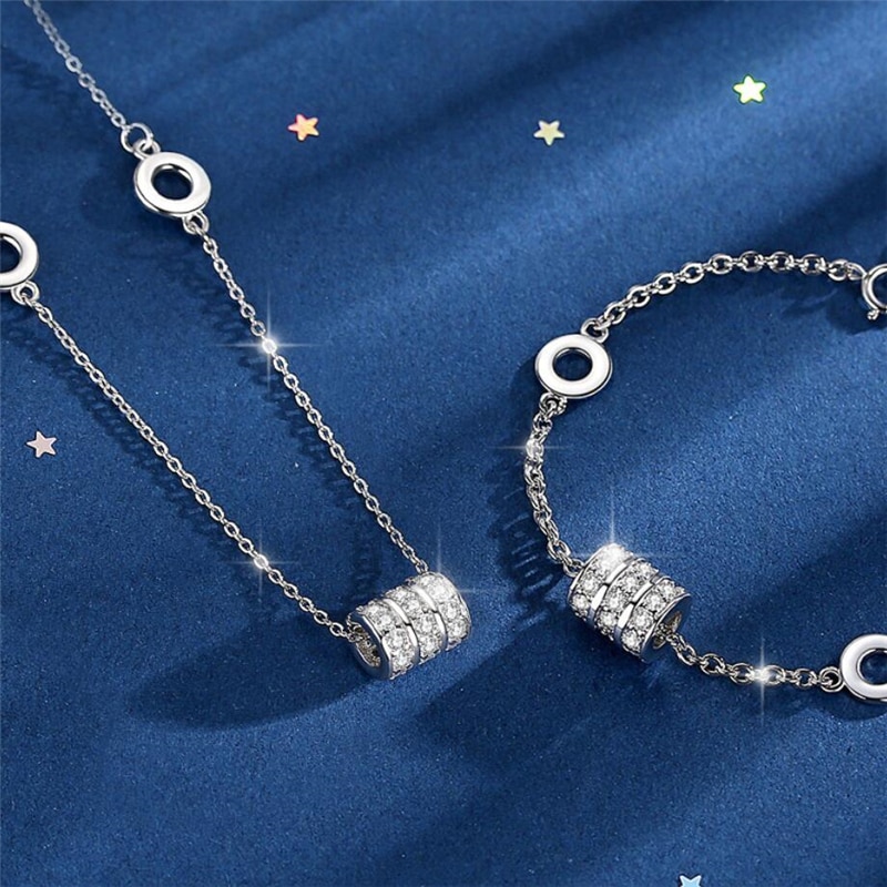 Cadena de clavícula de Plata de Ley 925 para mujer, collar femenino con de cilindro delicado de recuerdo brillante de buena suerte