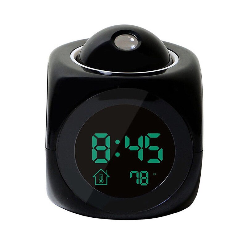 ZGXTM LCD Projection LED Display Time Digital Alarm Clock Talking Voice Prompt Thermometer Snooze Function Desk: Black