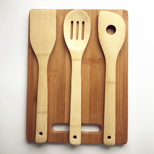 Bamboo Cutting Board with Kitchen Utensils: A