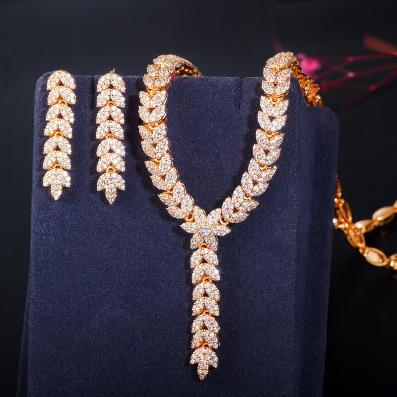 CWWZircons-Conjunto de 3 uds. De Micro pavé de circonia cúbica colgante, flor de hoja, joyería de boda para mujer, accesorios de vestido de de noche T403