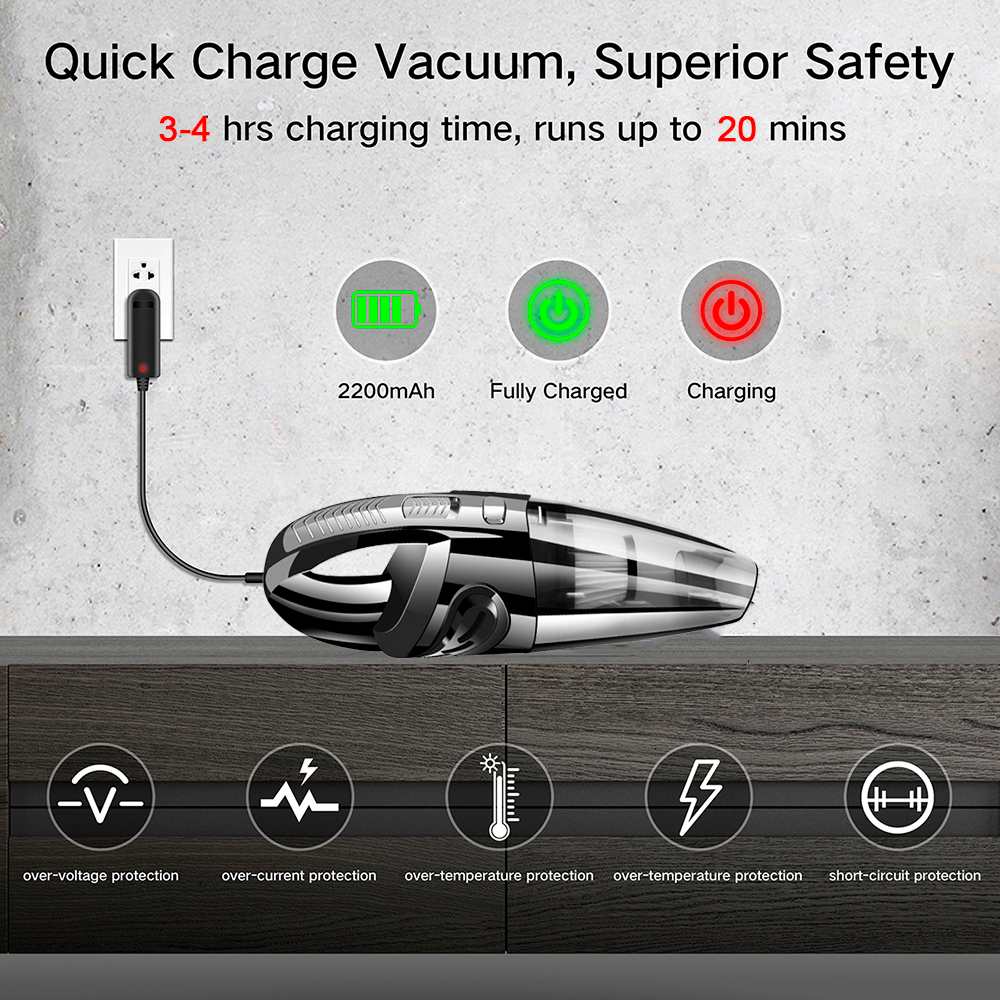 Aspiradora portátil de mano Audew 4000PA para coche, aspiradora inalámbrica recargable en seco y húmedo de 120W y 12V para la limpieza del polvo del pelo de la mascota doméstica del coche