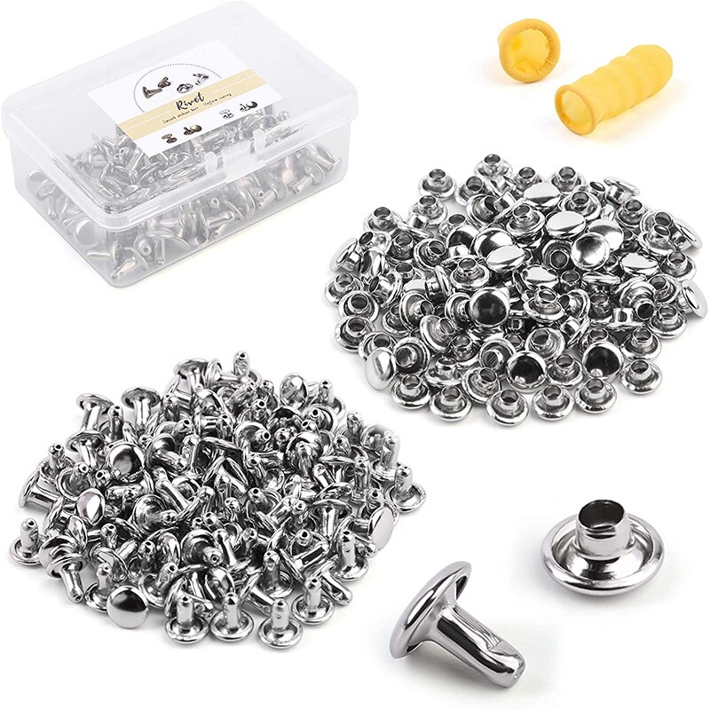 MIUSIE 100 Sets Leather Rivet Tubular Metal Rapid Rivet Studs Double Cap Rivets With Box For DIY And Leather Crafts: Type 2